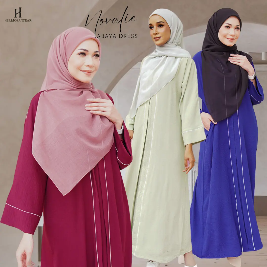 Novalie Abaya Dress - Rekaan Longgar dan Modest, Ironless Premium Italian Cotton - Muslimah