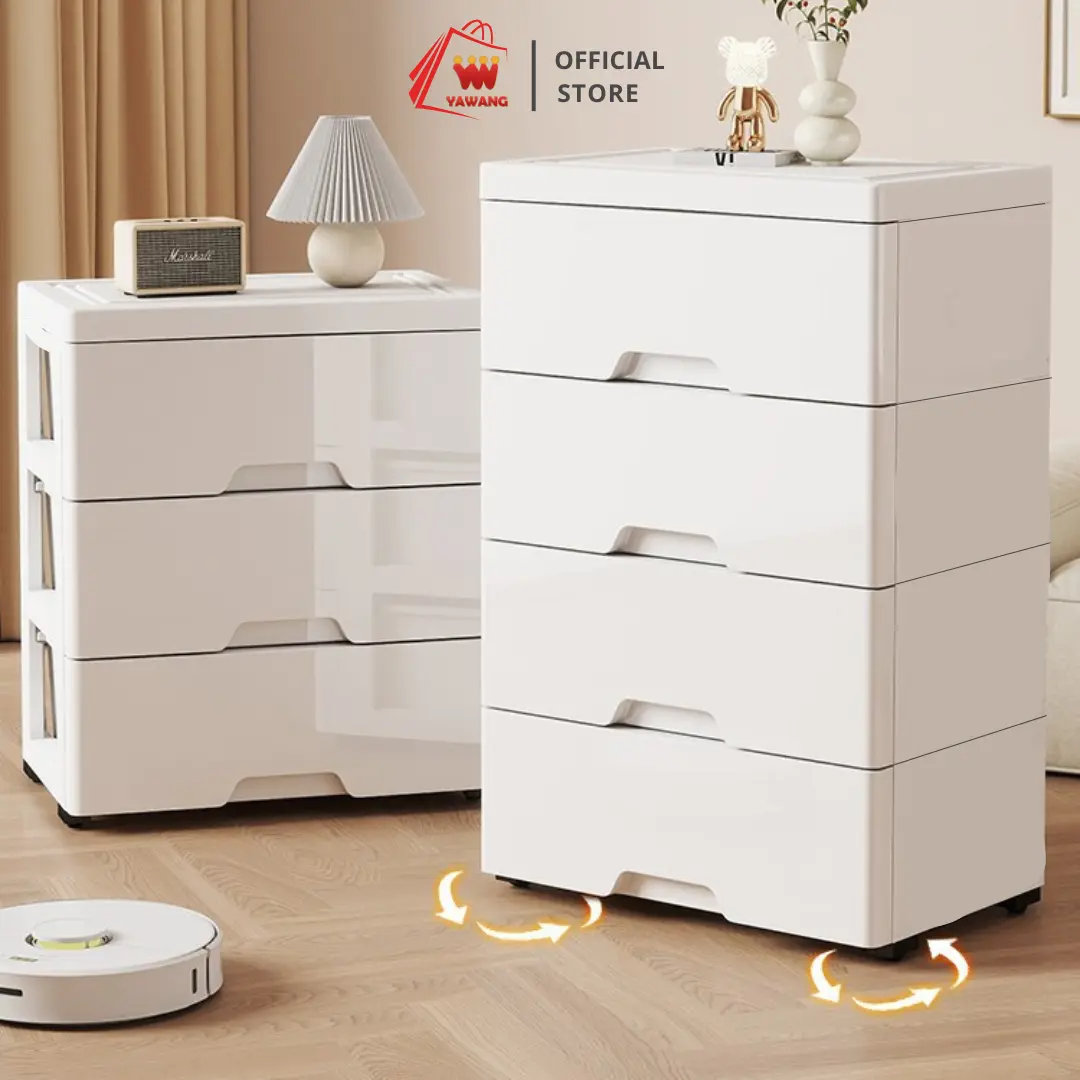 YAWANG Lemari Laci Susun Plastik Serbaguna Minimalis Modern 3-6 Susun dengan Roda Putar 360° & Penahan Aman untuk Anak Bahan PP Furniture Ramah Lingkungan