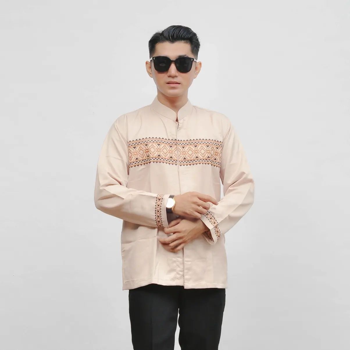 Al-khaj Baju Koko Muslim Pria Dewasa Bordir Elegant Lengan Panjang Oblong Bahan Katun Toyobo Import