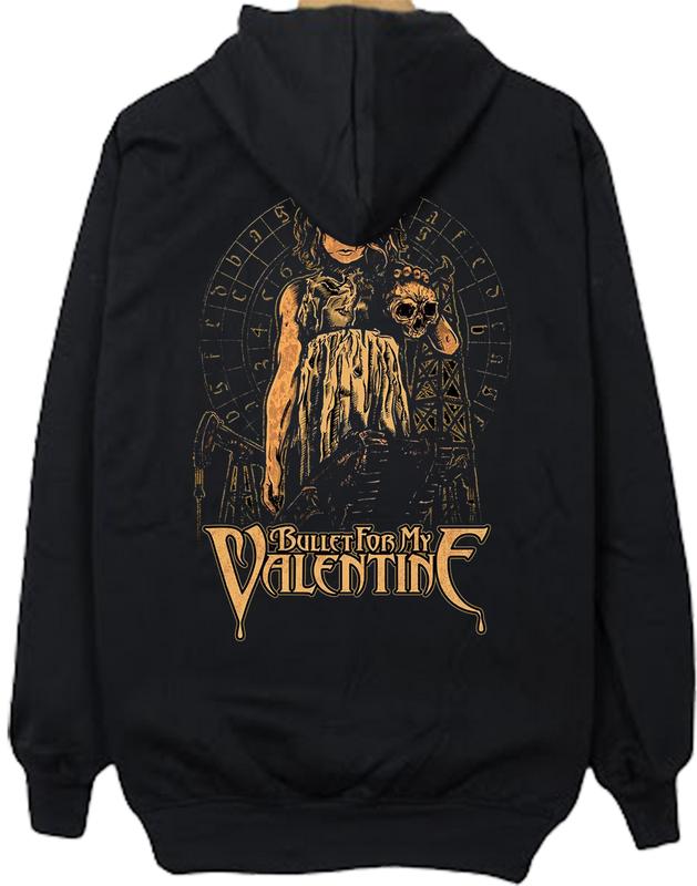 BoyLand Hoodie Pria Sablon Musik BULLET FOR MY VALENTINE Hitam Unisex Cowok Cewek Sweater Cowo Oblong Basic Casual Authentic Distro Motif Sablon Warna Hitam Tangan Panjang Fleece Tebal Lembut Santai nyaman Pria Wanita Outdoor Band Garis Keren Bulat Bulu 4