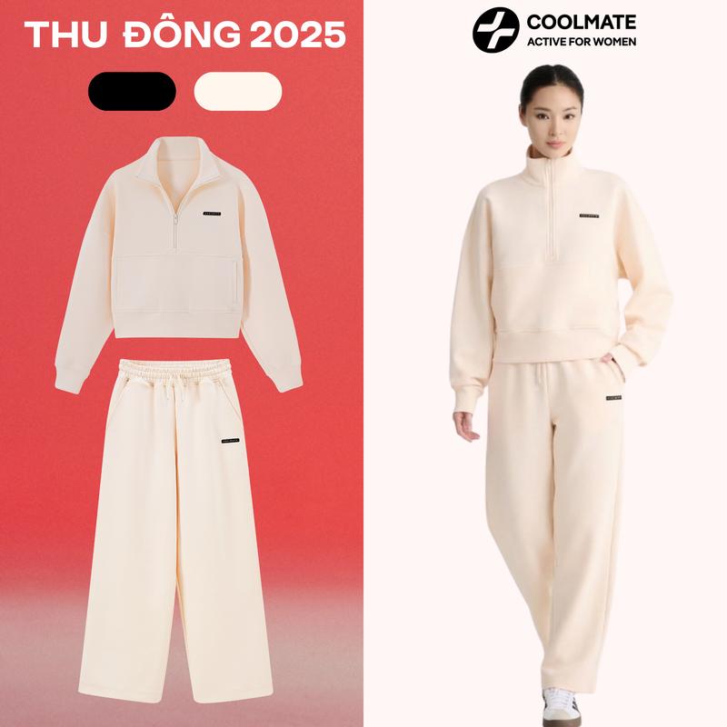 Set đồ bộ thu đông thể thao nữ Áo Half Zip Oversized & Quần nỉ Studio giữ ấm mềm mại co giãn - Coolmate For Women