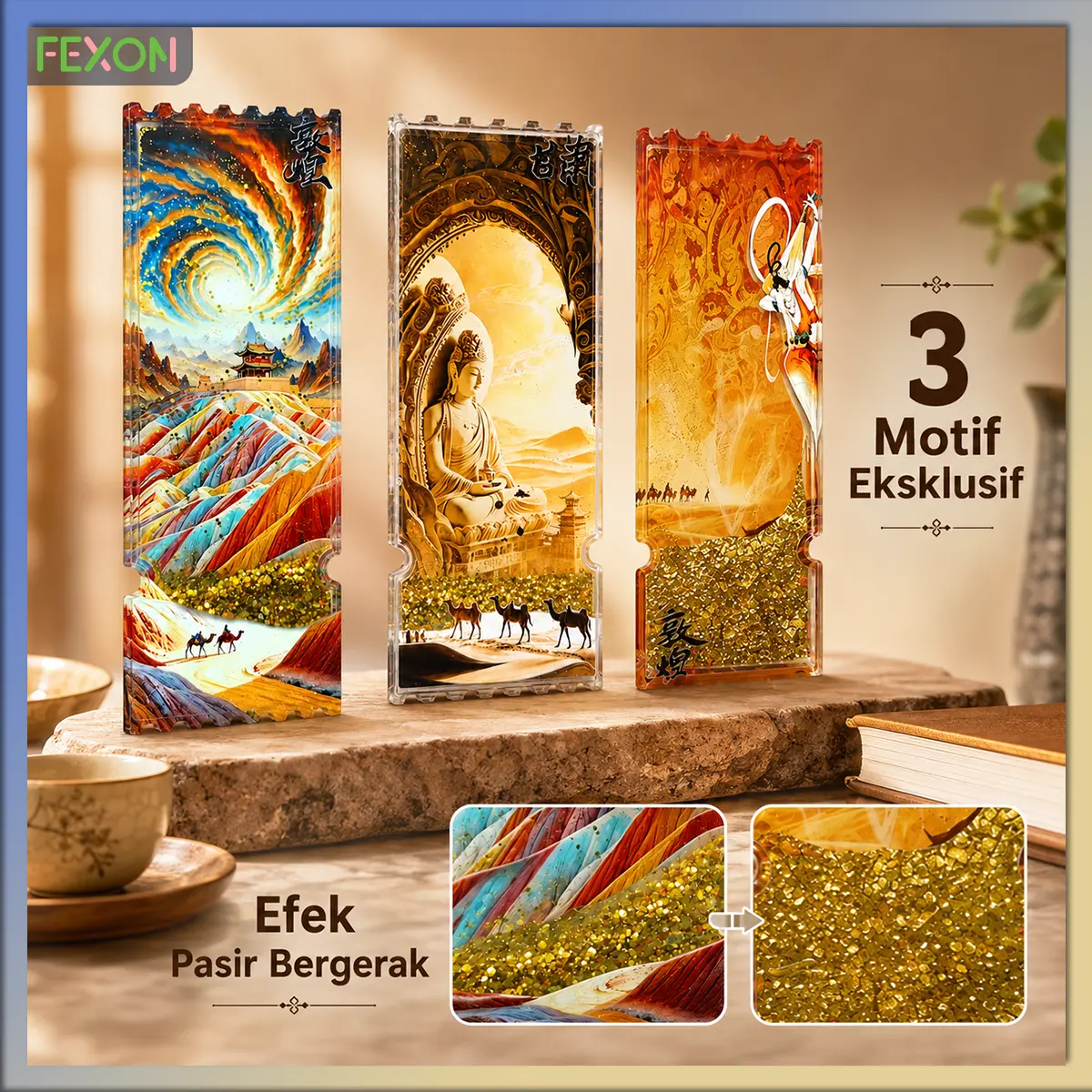 【COD】FEXON Magnet Kulkas Akrilik Bentuk Tiket Quicksand Glitter Cair Tempelan Magnetik Suvenir Estetik