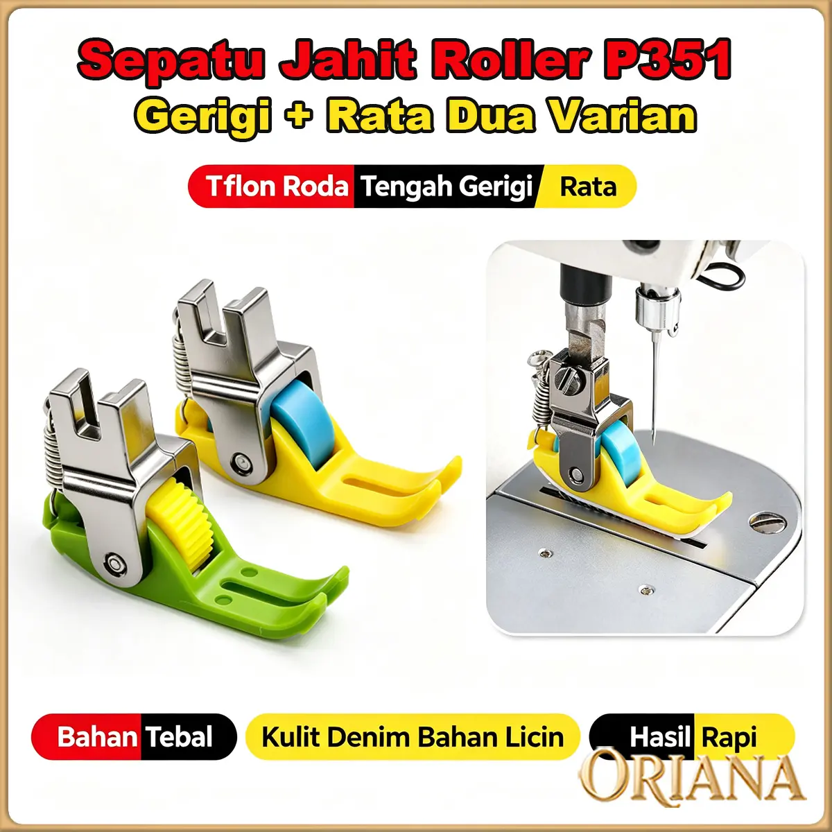 Sepatu Mesin Jahit Industri Presser Foot Sepatu Jahit Roller Teflon Roda Tengah P351 Gerigi Rata High Speed Single Needle Jarum 1 Untuk Brother Juki Typical Cocok Jahit Kulit Denim Bahan Licin Bahan Tebal Presisi Jahit Aksesoris Mesin Jahit