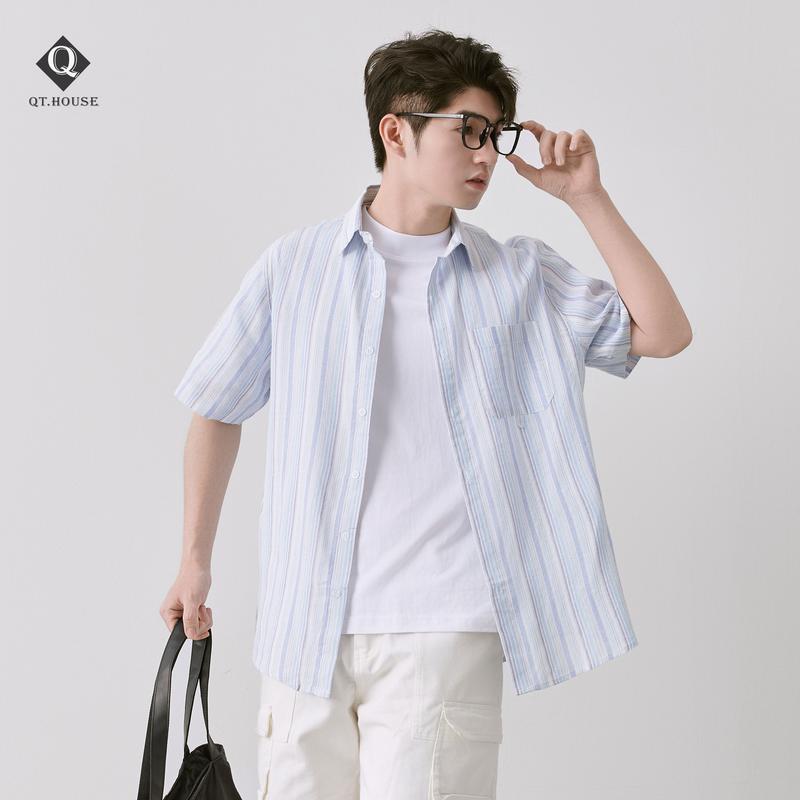 [Xả kho] Áo Sơ Mi Nam Ngắn Tay Chất liệu Đũi Xước Họa Tiết Kẻ Sọc Đi Biển Form Ragular fit Cộc Tay SMN03 Menswear Nam