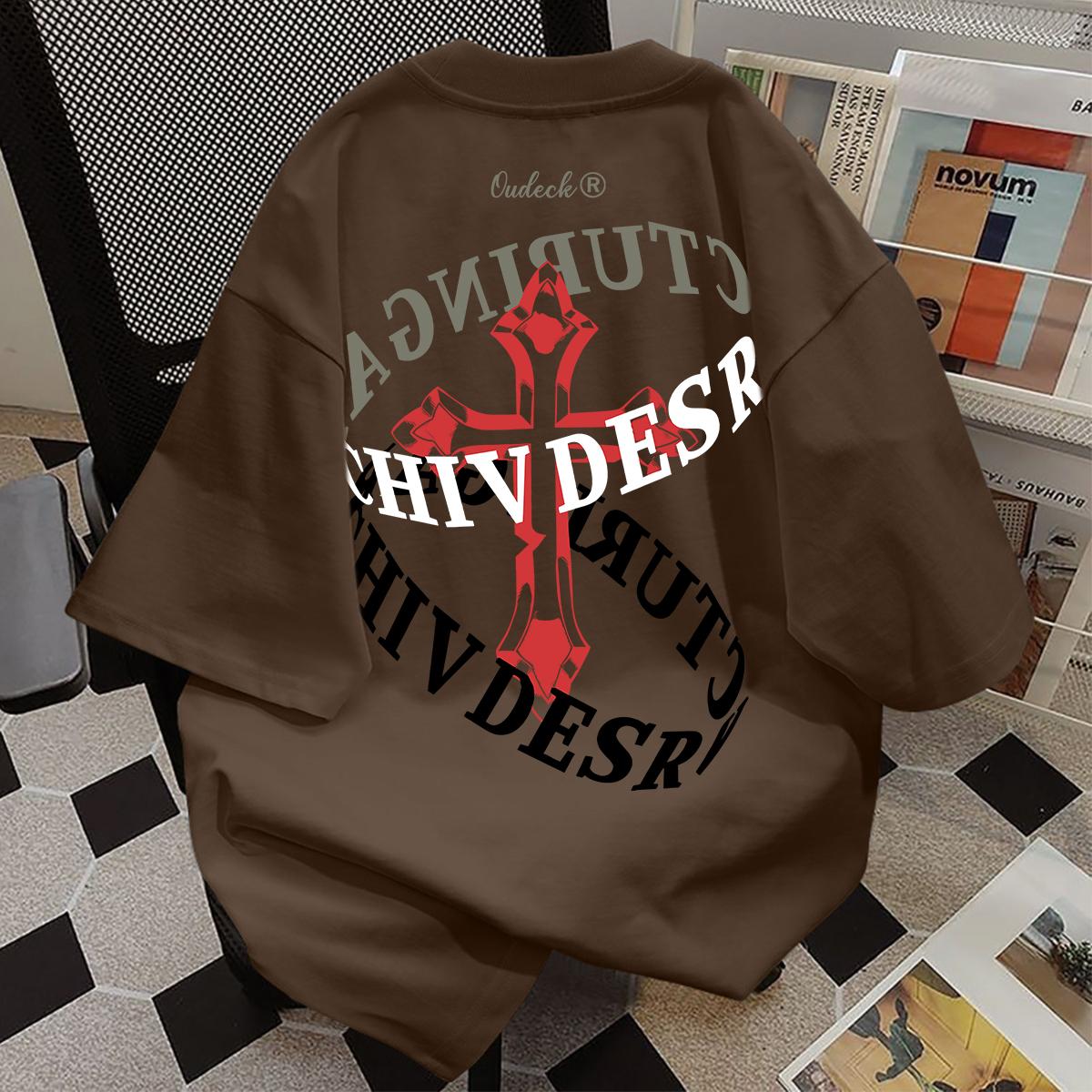 Kaos Katun Trendi Dan Bergaya Dengan Desain Cetak Huruf Retro, Atasan Leher Bulat Lengan Pendek Longgar Untuk Pria Dan Wanita.