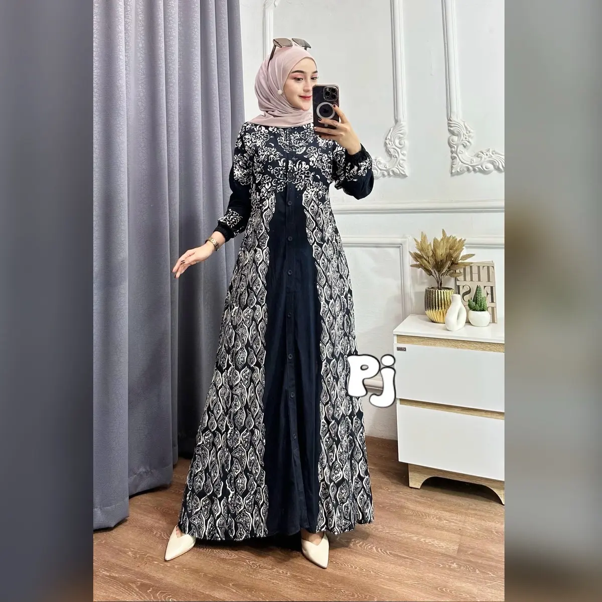 GAMIS TWILL RAYON  batik cap malaman  Gamis kancing m l xl xxl Muslim  Dress  Wanita Wudhu Kancing Kerah Jepang Motif