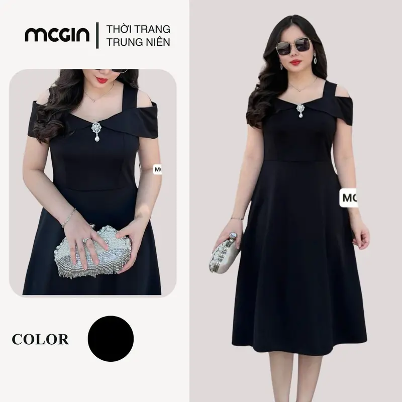 [CG047] Đầm thiết kế đi tiệc cao cấp Ads sang trọng thanh lịch, đầm xòe trễ vai MIA CG047 nhẹ nhàng thích hợp cho đám cưới đi event kiểu dáng basic cổ điển MCGIN Nữ Women Dress Tre Cotton Thun đầm  bigsize dự đầm  đỏ váy  đen 4