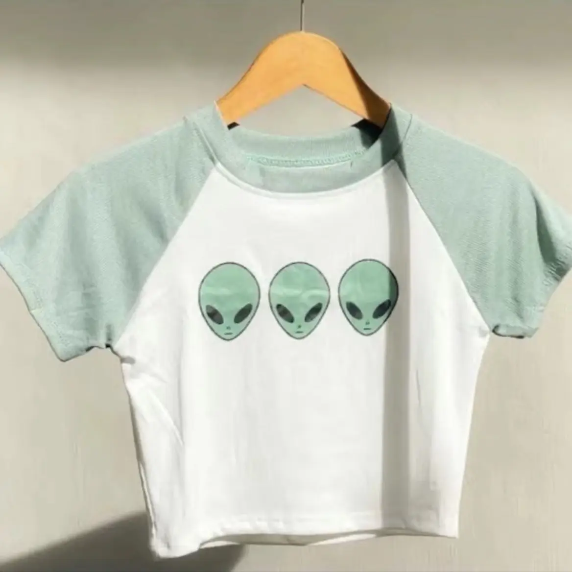 Crop Tee Wanita Triple Alien RIB Crop Top Korean Girls Baju pendek