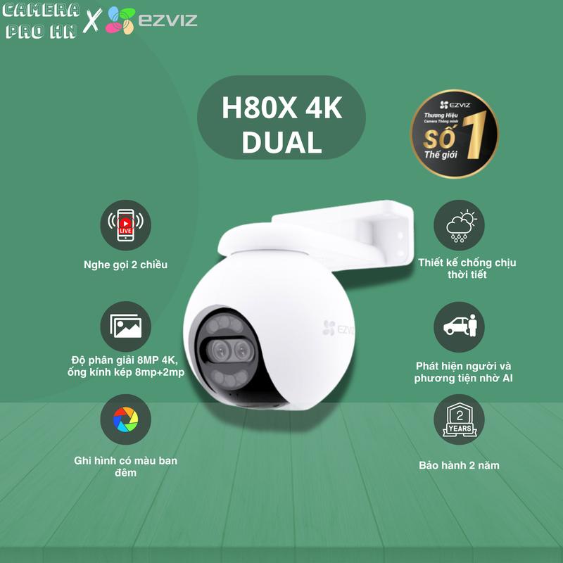 TẶNG HỘP KỸ THUẬT CHỐNG NƯỚC Camera Wifi Ống Kính Kép Ezviz H80X 8MP 4K Màu Ban Đêm Chân Thực Báo Động Nghe Gọi 2 Chiều Xoay 360. Bảo Hành Chính Hãng 24 Tháng