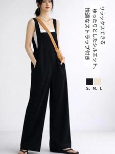 夏用薄手ストレートレッグのオーバーオールのパンツ、落ち感のあるゆったりワイドレッグのストラップ付きオーバーオール、快適でおしゃれなワンピース
