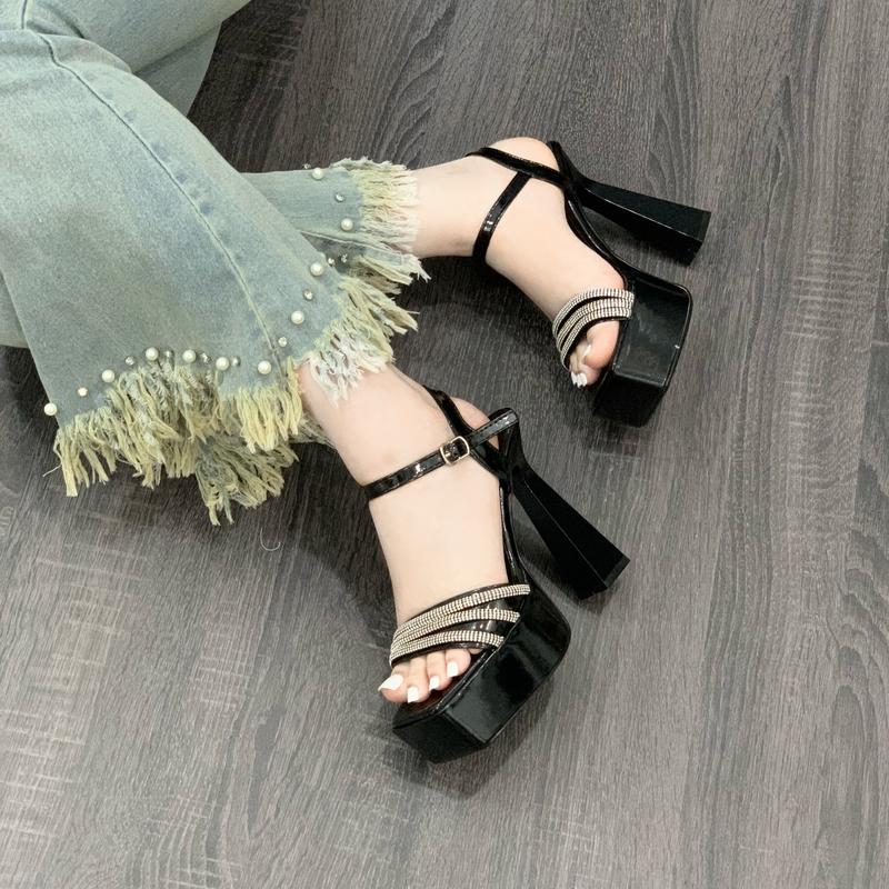 GIÀY SANDAL CAO GÓT 14P QUAI ĐÍNH ĐÁ ĐÚP TRƯỚC CAO 5P