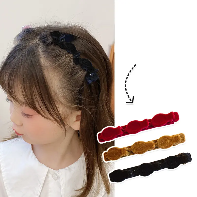 2pcs Fashion Hair Clips for Kids Girls Red Velvet Braid Hairpins Bangs Side Clip Barrettes Hair Accessories