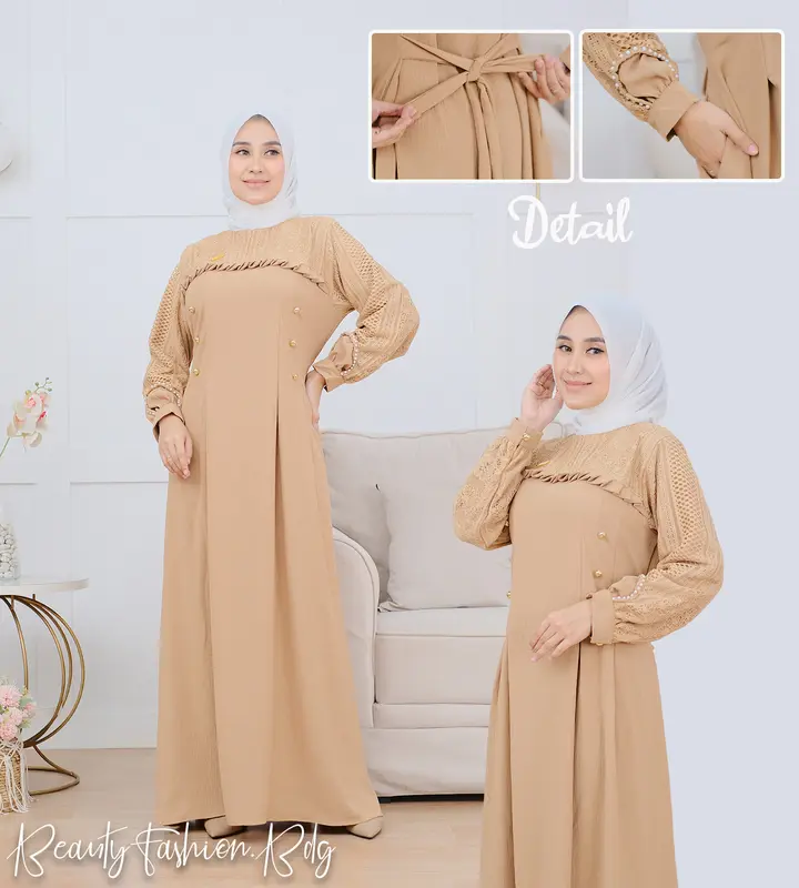 Gamis Wanita Muslim ARSYILA Dress Mix Brukat Malika Payet Mutiara Crinckle Airflow Terbaru 4