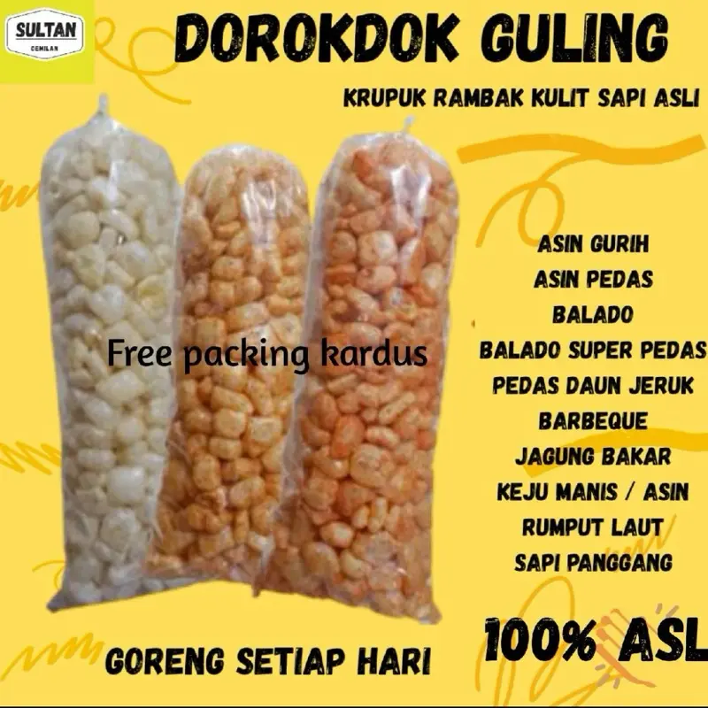 Kerupuk Kulit Sapi Dorokdok Gurih & Pedas Renyah Camilan Renyah Halal Rambak Kulit Sapi