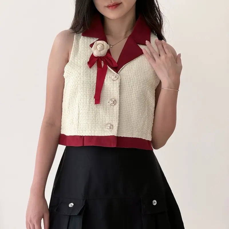 LILO Brie Top | Vest Top Baju Crop Two Tone Tweed Atasan Korea Bros Pita 1