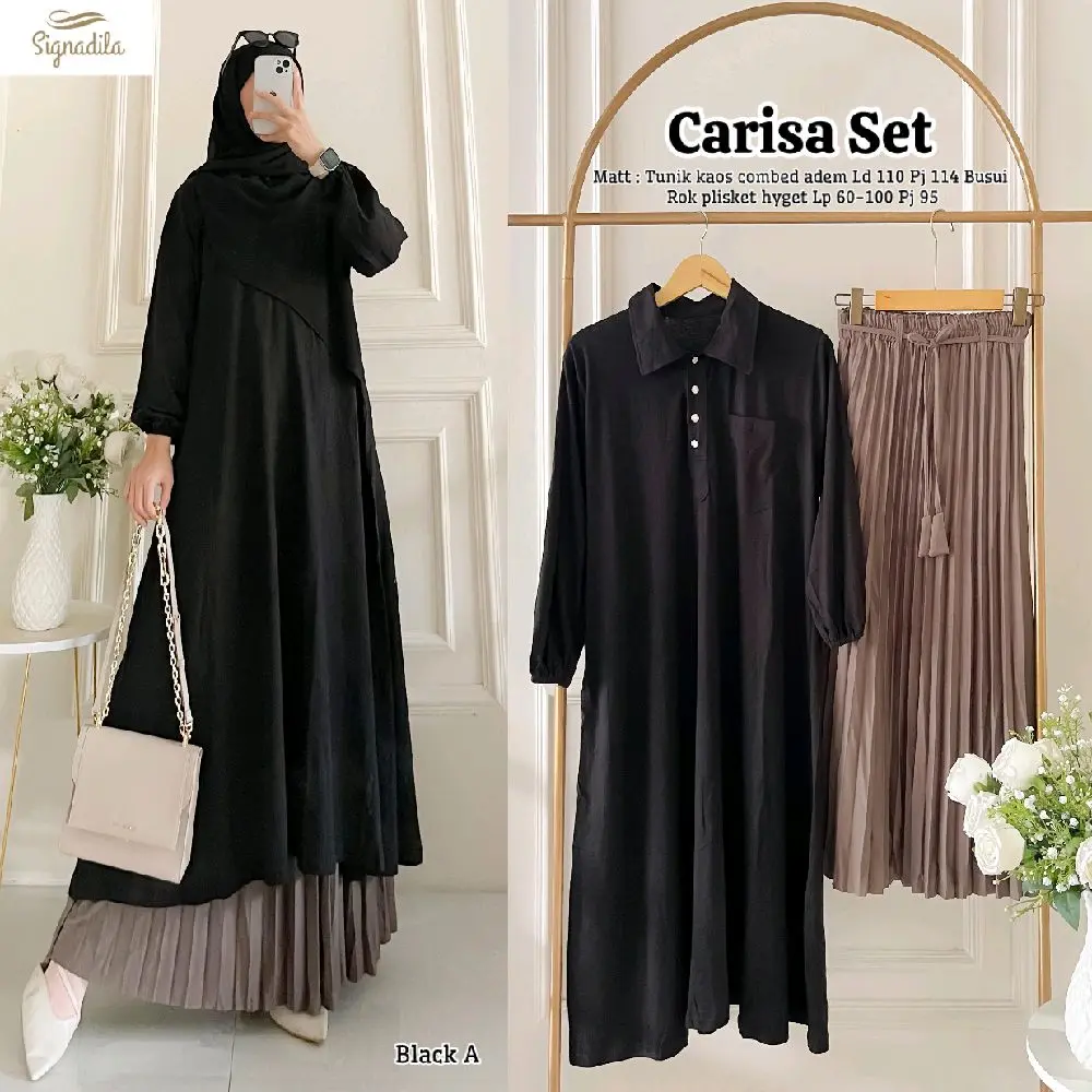 Carisa Dewanti Set Tunik Kaos Combed Premium & Rok Plislet By Signadila Alaika