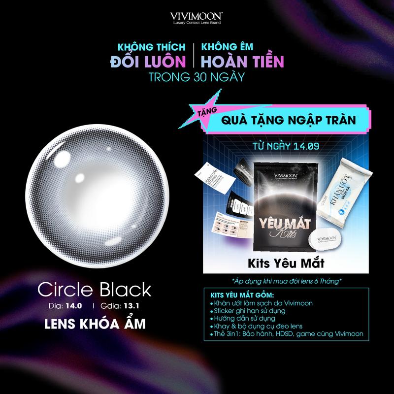 [ Tặng Khay Đựng ] Kính áp tròng cận VIVIMOON Circle Black màu đen pha xám trầm tự nhiên, Lens khóa ẩm BST AQUA GLOW chất liệu MPC cao cấp HSD 3 - 6 tháng ( Giá 1 đôi )