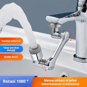 Keran universal dengan saluran air yang dapat diputar, cerat yang diperpanjang, aerator, sambungan universal, lengan mekanis keran anti cipratan