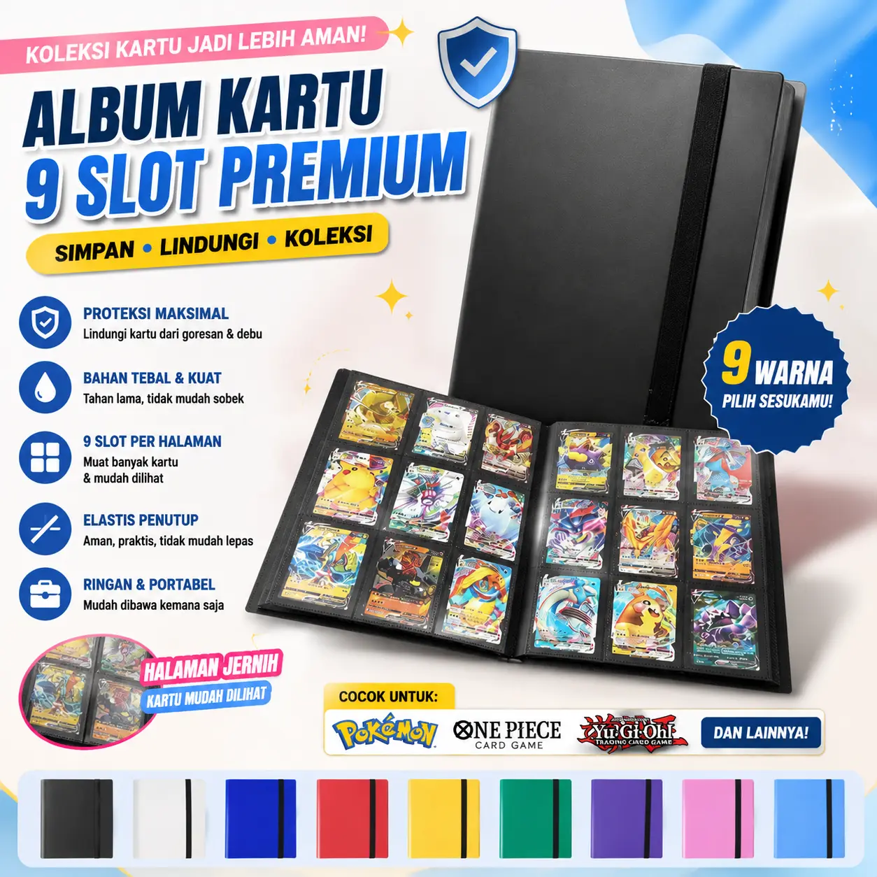 STRAP BINDER CARD ALBUM 9 POCKET BUKU KARTU UNTUK FOR TCG CCG POKEMON YUGIOH BASKET OP MTG PHOTOCARD 360PCS