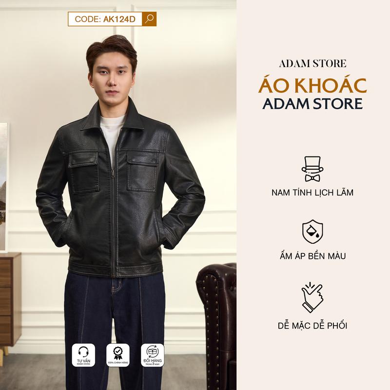 ÁO KHOÁC DA NAM ADAM STORE MÀU ĐEN TÚI HỘP ĐÂY NAM TÍNH AK124D