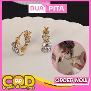 JR27 Anting Wanita Korea Logam Mutiara Model Bulat Anting Perhiasan Anti Karat