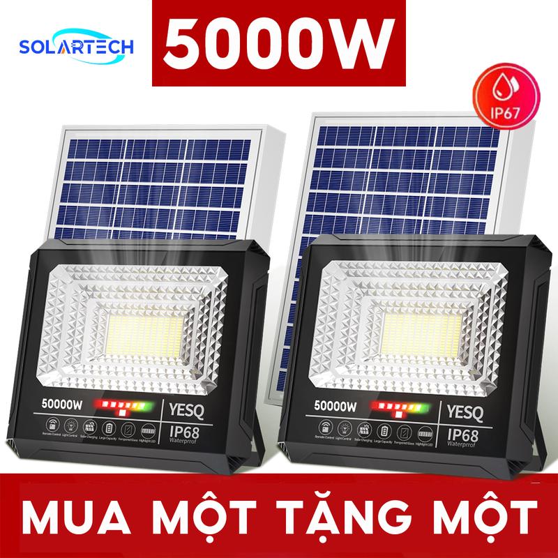   Mua một tặng một  Đèn pha năng lượng mặt trời 5000w có đèn báo pin vỏ nhựa ABS chống nước IP68 chống sét chống chói 0 hóa đơn tiền điện quanh năm 