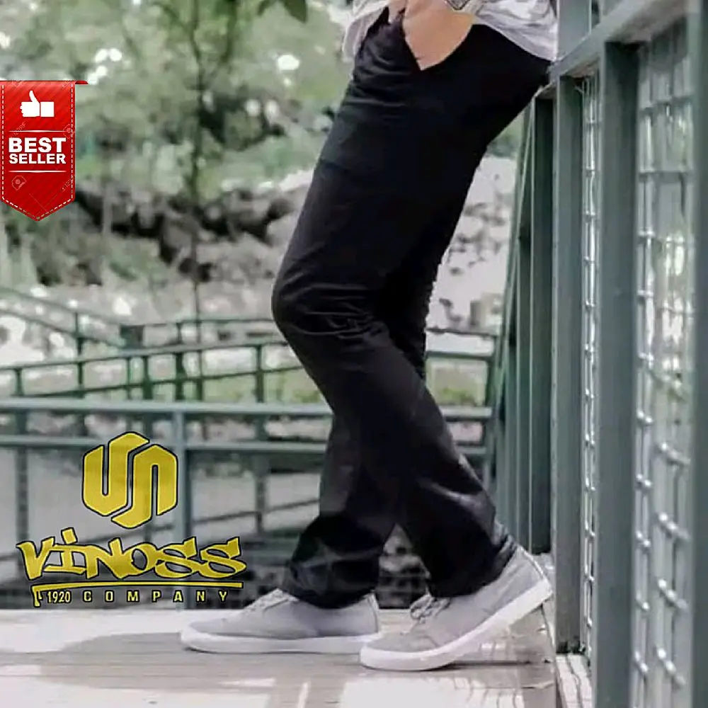 Celana Chino Panjang Pria Slim Fit Hitam Kerja Cowok Dewasa Distro Kantor - Stretch, Keren, Navy, Nyaman