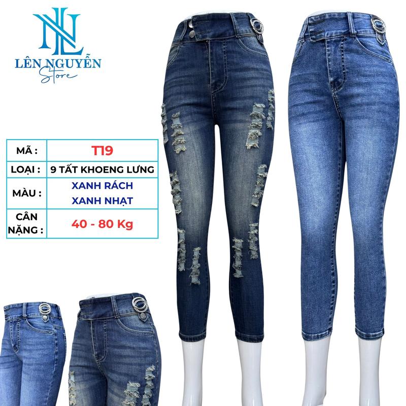T19 Len Nguyen Store Quần Jean Bò Nữ 9 Tất Dài 85-90cm Màu Xanh Size 40kg-80kg Thiết Kế Siêu Cao Lưng Cao 3 Nút Co Giãn Mền Mịn Bigsize Hotgirl Skinny Ống Ôm Trẻ Trung Tự Tin Dễ Phối Đồ. Women Denim Pants