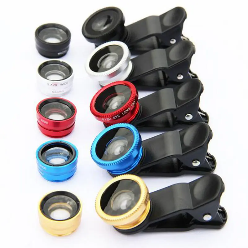 Mobile phone lens magnifier 180 degree fisheye wide Angle macro selfie device 3-in-1 fisheye clip lens