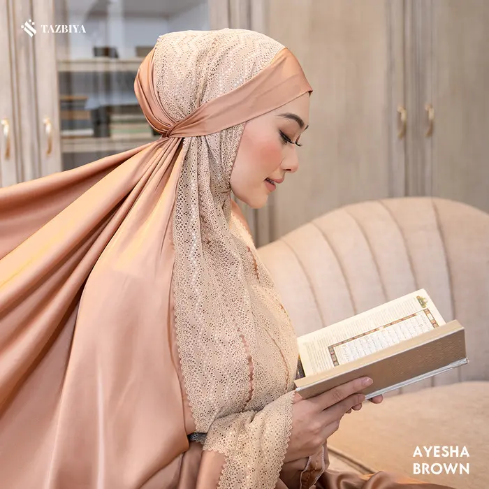 Ready Stock - TAZBIYA X INDAH NADA AYESHA SERIES | Mukena Silk Premium Renda