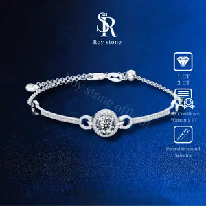 Roystone_Moissanite Gelang Wanita Original Sertifikat GRA Silver925 Lapis Emas18K_Bright Moon Bracelet 1 - 2CT