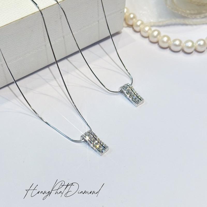 [ Hoàng Phát ] Trang Sức Dây Chuyền Bạc Ý 925 Mì Trơn 4T5 (45cm) Phối Mặt Thanh Dài Hột Vuông Thời Trang Xi Kim (P62) Mẫu Mới