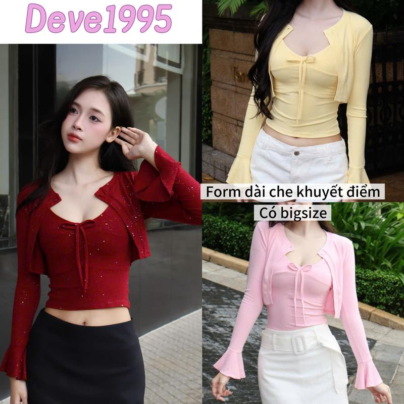   Deal mở bán  Set 2 món áo khoác ngoài FORM DÀI  Che Khuyết Điểm  - áo khoác tay loe kèm 2 dây đính nơ thanh lịch 