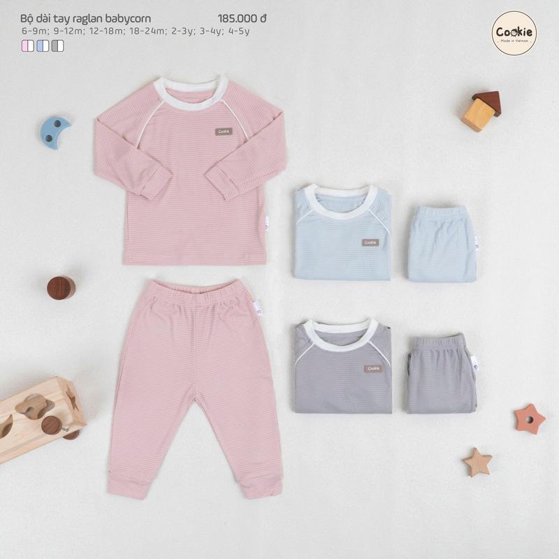 Bộ Quần Áo Cookie Dài Tay Raglan Babycorn Cho Bé Size Từ 6 Tháng Đến 5 Tuổi Chất Babycorn Hạt Ngô