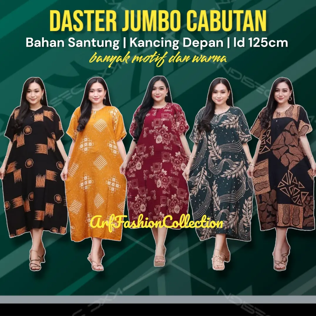 Daster Jumbo Cabutan Wanita Bisa Pilih Warna Dress Panjang Lengan Pendek Kancing Depan  Rayon Santung Busui Bumil