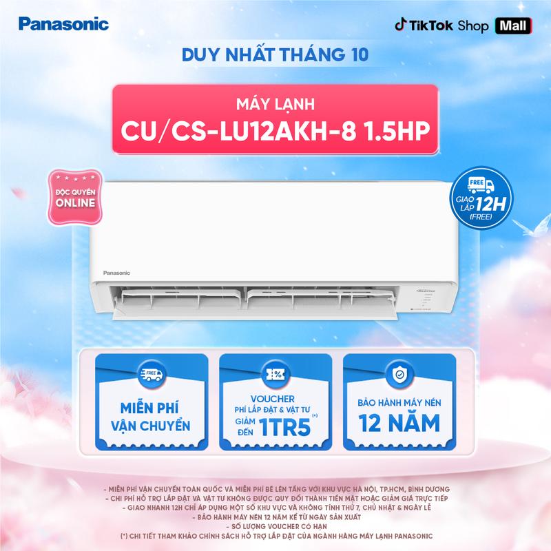 Máy lạnh/ Điều hòa Panasonic CU/CS-LU12AKH-8 - 1.5HP - Một chiều- ECO AI - Inverter - kết nối wifi