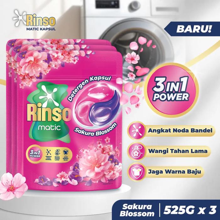 Gambar [SPECIAL DEALS] Rinso Deterjen Matic Kapsul Sakura Blossom 525g Triplepack dari Unilever Official Store Kota Tangerang Tokopedia