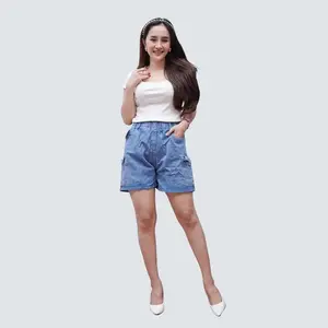 Hotpan Cargo Jeans Wanita Terbaru Celana Cewek Dewasa Pendek Santai Katun Panjang Denim Standar Nyaman celana  pendek