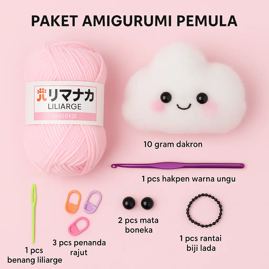 MADEBYBULAT - PAKET STARTER KIT CROCHET AMIGURUMI PEMULA 7IN1