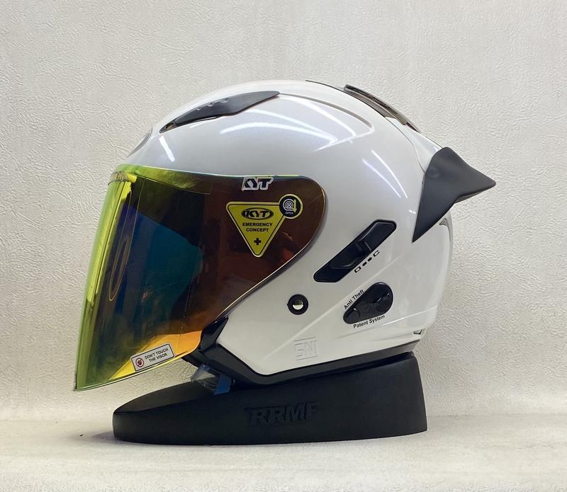 KYT Galaxy Flat R Solid White I Flat Visor Iridium I Spoiler - Helm Half Face Motorcycle 1