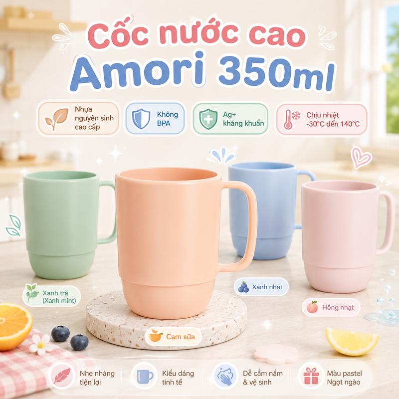 Cốc Cao uống nước Inochi Amori Nhật Bản, có quai, nhựa chịu nhiệt, cao cấp