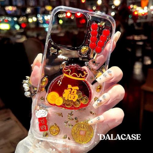 DALACASE ỐP TẾT Ốp Lưng Trong Nhũ Charm Hồ Lô + Túi Đỏ PHÁT TÀI