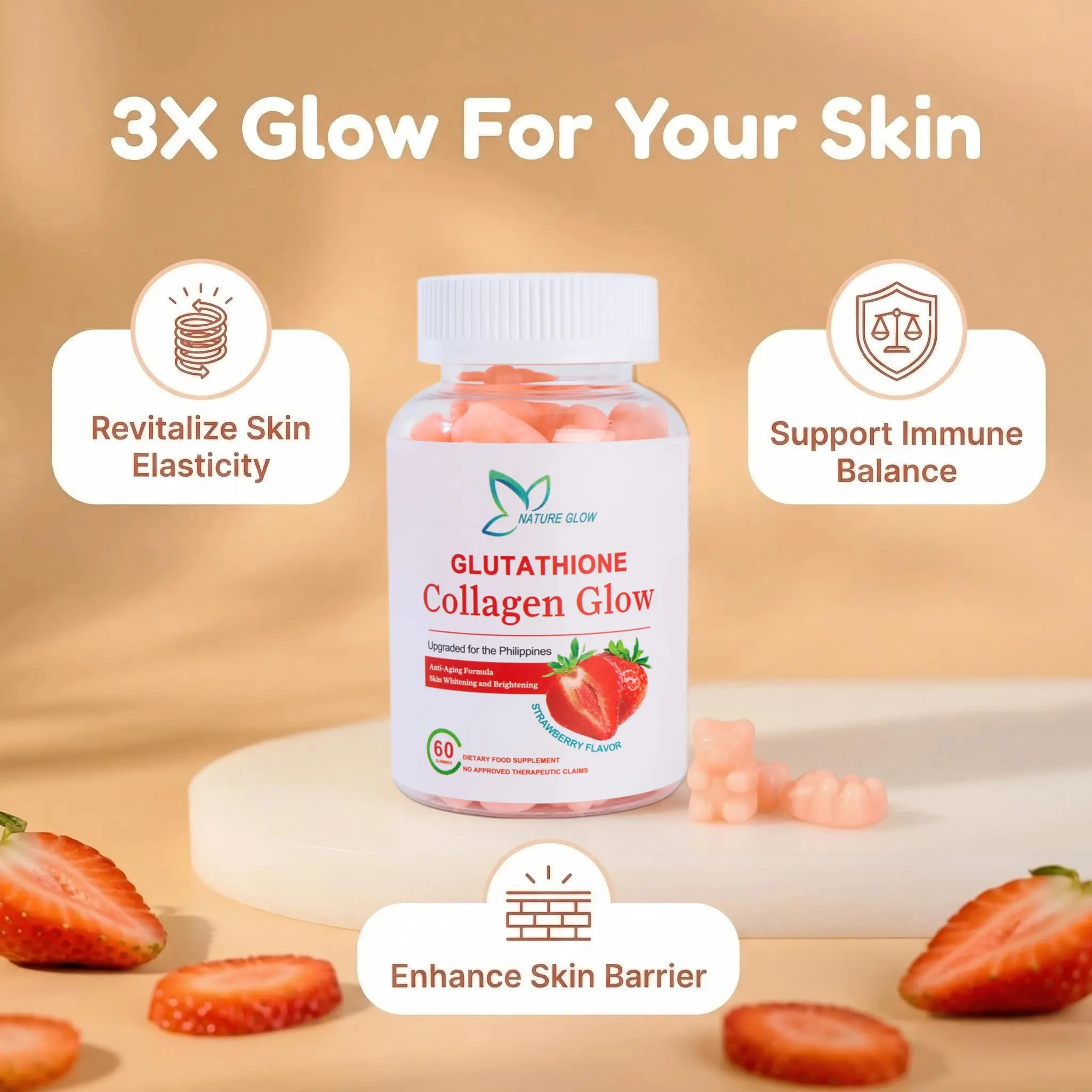 maximum glutathione intake per day NATURE GLOW Glutathione Collagen Glow Glutathione Capsule Anti-Aging  Whitening Skin Collagen Gummies main image 1