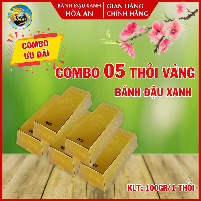  Combo 05 Hộp Bánh Đậu Xanh Hòa An Thỏi Vàng 100Gr  Date mới + chính hãng  