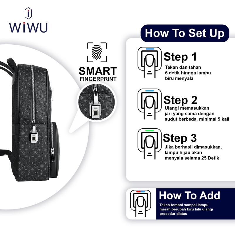 Wiwu Tas Ransel Master Backpack Laptop Fingerprint Lock Waterproof Bag Pria Hitam 4