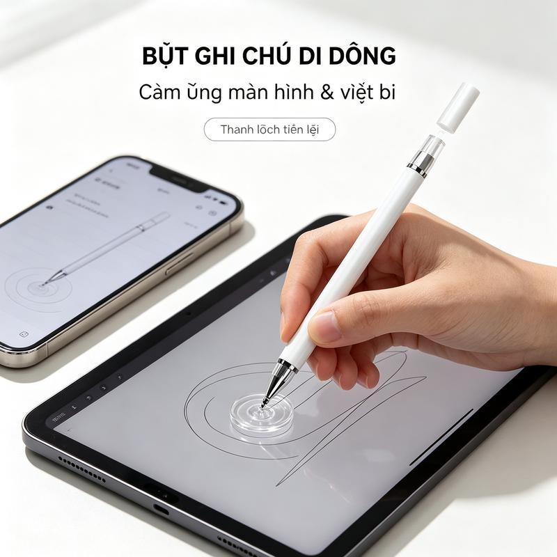 Bút cảm ứng 2 trong 1 đầu đĩa + bút bi đa năng cho điện thoại và máy tính bảng.phukiendienthoai.butcamung.phukienmaytinbang