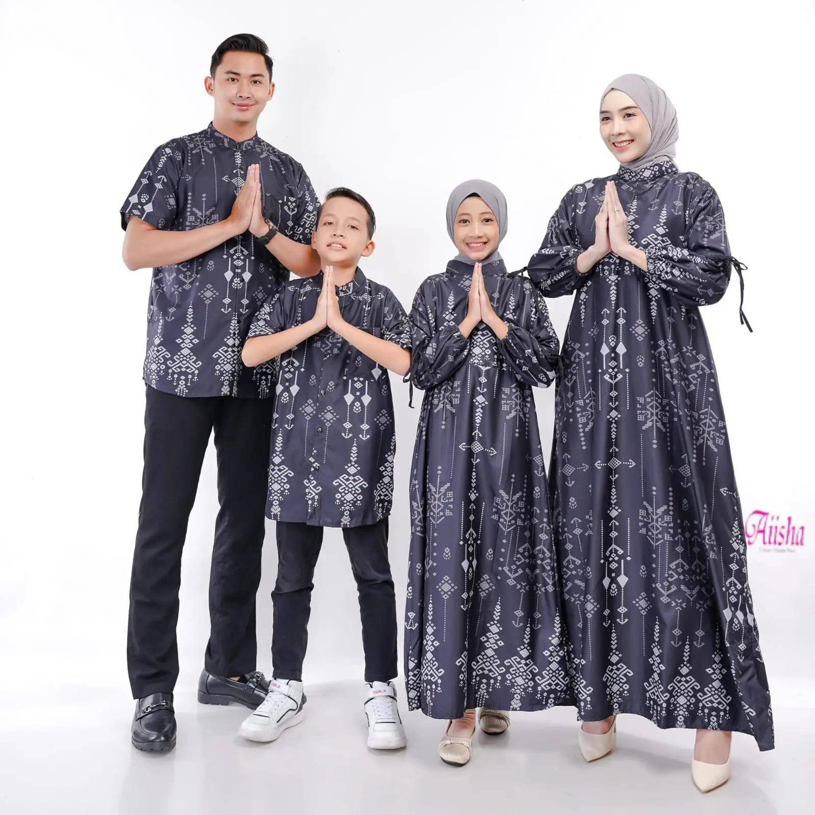 AIISHA INDONESIA | Baju Lebaran Keluarga Zamia Sarimbit Keluarga Motif Etnik Bahan Satin Silky Size Anak - Dewasa | DIJUAL TERPISAH