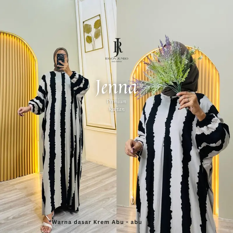 Jenna Home Kaftan Daily Gamis Kaftan Batik Jumbo Rayon Tebal Busui LD 170 XXXL Baju Muslimah Wanita Kaftan mewah Elegan Baju Pengajian Muslim Panjang 0