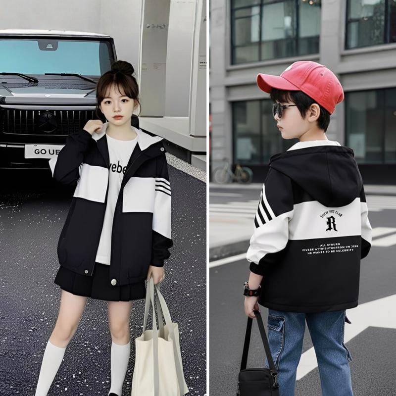 Áo khoác bé trai bé gái FAK7.1 size đại in hình phối sọc Fivebe