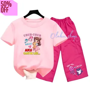 Baju Ubur ubur Ikan Lele GIRL Aku Cantik Lee Oneset Anak Perempuan Usia 1 - 12 Tahun Kaos dan Celana Cargo Fashion - Parsel - Setelan Anak Viral Bayi Katun